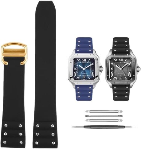 21mm Black Blue Waterproof Soft Silicone Watch Strap For Santos De Cartier Series WSSA0039/37 WSSA0018/13/09 Rubber Watchband in Saudi Arabia