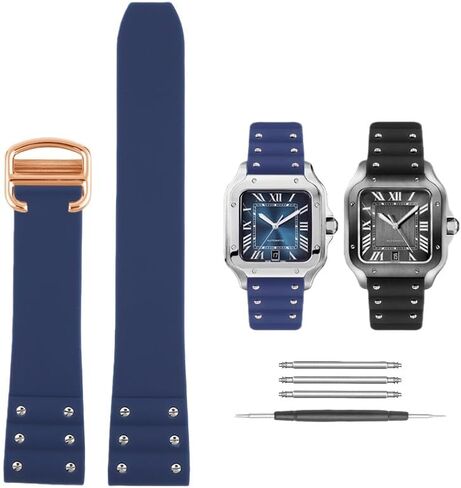 21mm Black Blue Waterproof Soft Silicone Watch Strap For Santos De Cartier Series WSSA0039/37 WSSA0018/13/09 Rubber Watchband in Saudi Arabia