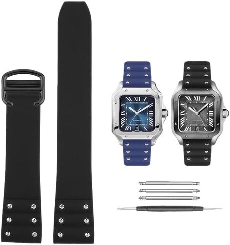 21mm Black Blue Waterproof Soft Silicone Watch Strap For Santos De Cartier Series WSSA0039/37 WSSA0018/13/09 Rubber Watchband in Saudi Arabia