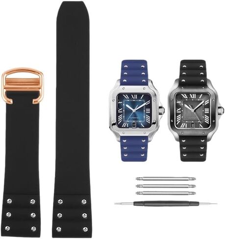 21mm Black Blue Waterproof Soft Silicone Watch Strap For Santos De Cartier Series WSSA0039/37 WSSA0018/13/09 Rubber Watchband in Saudi Arabia