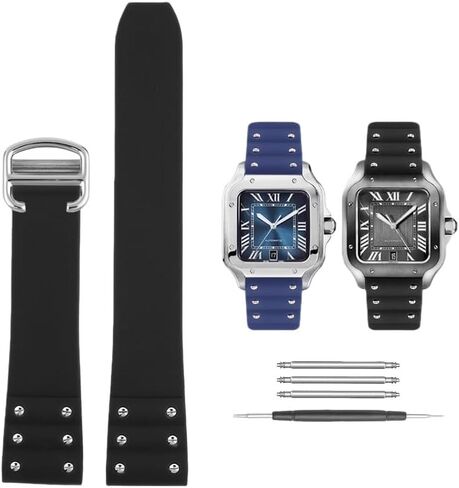 21mm Black Blue Waterproof Soft Silicone Watch Strap For Santos De Cartier Series WSSA0039/37 WSSA0018/13/09 Rubber Watchband in Saudi Arabia
