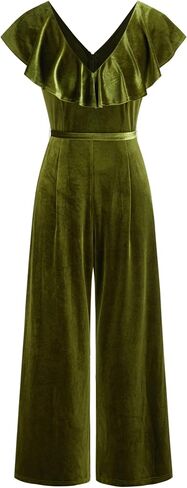 CIDER Cap Sleeve Velvet Jumpsuits for Women V Neck Wide Leg Long Pants Dressy Rompers Tie Waist Fall Overalls in Saudi Arabia