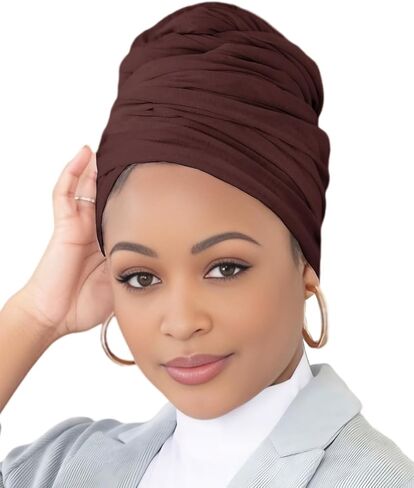 يلف الرأس للنساء السوداء رؤوس الرؤوس المتنفس وشاح طويل الشعر يلف حجاب رأس ناعم عريض in Kuwait