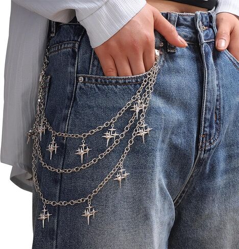 Y2K Star Pants Chain for Men Jean Chains for Women Pocket Chain for Pants Biker Hip Punk Chains Silver Y2K Jewelry for Women Accessory Trendy Fashion for Music Festival Concert Cosplay in Saudi Arabia