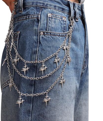 Y2K Star Pants Chain for Men Jean Chains for Women Pocket Chain for Pants Biker Hip Punk Chains Silver Y2K Jewelry for Women Accessory Trendy Fashion for Music Festival Concert Cosplay in Saudi Arabia