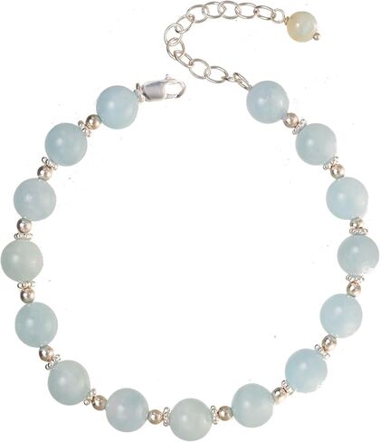 LTC Designs 8mm Milky Aquamarine Bracelet with Sterling Silver Spacers and Lobster Claw Clasp, 7.5" + 2" for Women, Men, Teens Genuine Crystal Healing Jewelry in Saudi Arabia