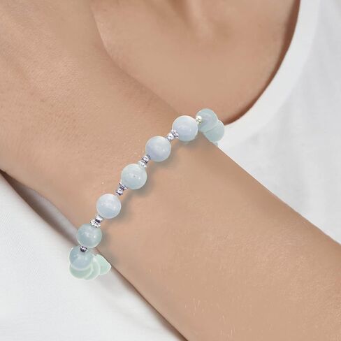 LTC Designs 8mm Milky Aquamarine Bracelet with Sterling Silver Spacers and Lobster Claw Clasp, 7.5" + 2" for Women, Men, Teens Genuine Crystal Healing Jewelry in Saudi Arabia