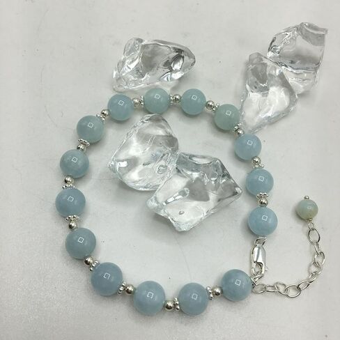 LTC Designs 8mm Milky Aquamarine Bracelet with Sterling Silver Spacers and Lobster Claw Clasp, 7.5" + 2" for Women, Men, Teens Genuine Crystal Healing Jewelry in Saudi Arabia