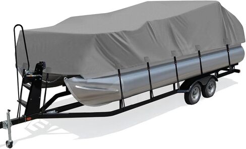 Solim Trailerable 1200D PU Heavy Duty Pontoon Boat Cover, 19-21ft Waterproof Oxford Marine Grade UV Resistant Polyester Canvas Cover, Boat Cover for Pontoon with 16 Adjustable Tie Down Straps, Gray in Saudi Arabia