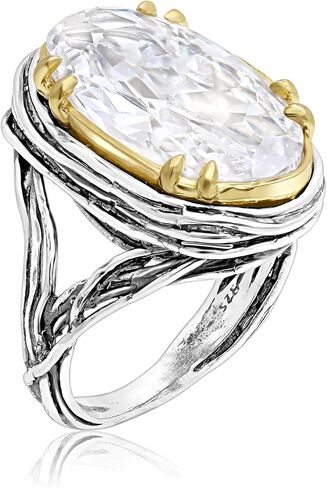 JEAN RACHEL JEWELRY Mixed Metal Two Tone Ring for Women – Oval CZ Wire Wrap – 925 Sterling Silver & 14K Gold Over Silver – Hypoallergenic Handcrafted Design in Saudi Arabia