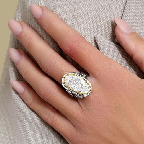 JEAN RACHEL JEWELRY Mixed Metal Two Tone Ring for Women – Oval CZ Wire Wrap – 925 Sterling Silver & 14K Gold Over Silver – Hypoallergenic Handcrafted Design in Saudi Arabia