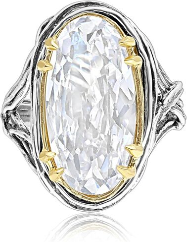 JEAN RACHEL JEWELRY Mixed Metal Two Tone Ring for Women – Oval CZ Wire Wrap – 925 Sterling Silver & 14K Gold Over Silver – Hypoallergenic Handcrafted Design in Saudi Arabia