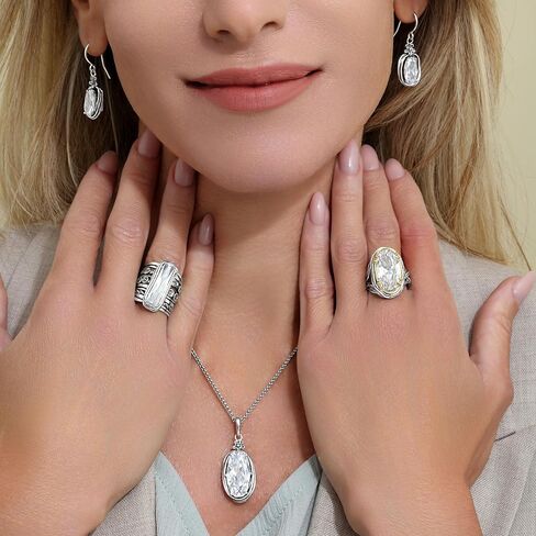 JEAN RACHEL JEWELRY Mixed Metal Two Tone Ring for Women – Oval CZ Wire Wrap – 925 Sterling Silver & 14K Gold Over Silver – Hypoallergenic Handcrafted Design in Saudi Arabia