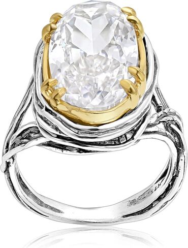 JEAN RACHEL JEWELRY Mixed Metal Two Tone Ring for Women – Oval CZ Wire Wrap – 925 Sterling Silver & 14K Gold Over Silver – Hypoallergenic Handcrafted Design in Saudi Arabia