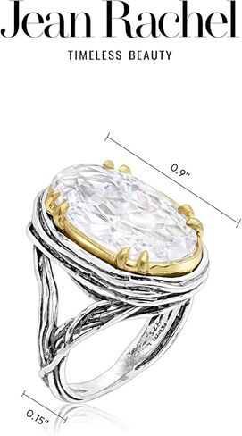 JEAN RACHEL JEWELRY Mixed Metal Two Tone Ring for Women – Oval CZ Wire Wrap – 925 Sterling Silver & 14K Gold Over Silver – Hypoallergenic Handcrafted Design in Saudi Arabia