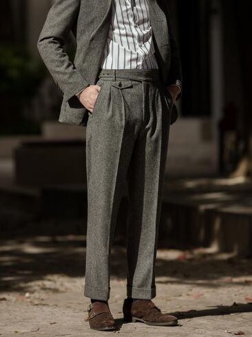Snoly Men's Winter Retro Woolen Gurkha Pant Straight Flat Front Chino High Waist Tapered Leg Rolled Pants,Two Styles in Saudi Arabia