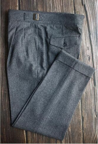Snoly Men's Winter Retro Woolen Gurkha Pant Straight Flat Front Chino High Waist Tapered Leg Rolled Pants,Two Styles in Saudi Arabia