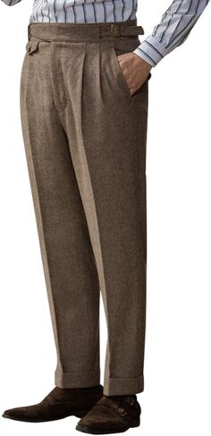 Snoly Men's Winter Retro Woolen Gurkha Pant Straight Flat Front Chino High Waist Tapered Leg Rolled Pants,Two Styles in Saudi Arabia
