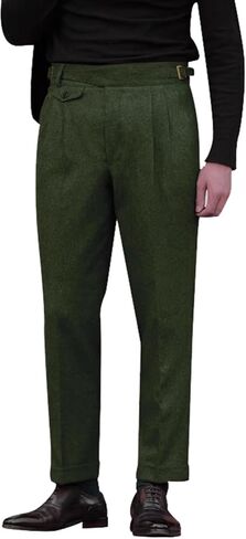 Snoly Men's Winter Retro Woolen Gurkha Pant Straight Flat Front Chino High Waist Tapered Leg Rolled Pants,Two Styles in Saudi Arabia