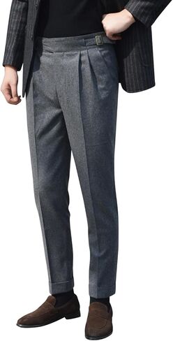 Snoly Men's Winter Retro Woolen Gurkha Pant Straight Flat Front Chino High Waist Tapered Leg Rolled Pants,Two Styles in Saudi Arabia