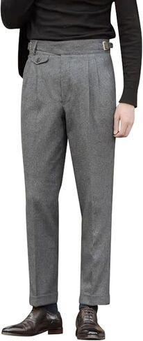 Snoly Men's Winter Retro Woolen Gurkha Pant Straight Flat Front Chino High Waist Tapered Leg Rolled Pants,Two Styles in Saudi Arabia