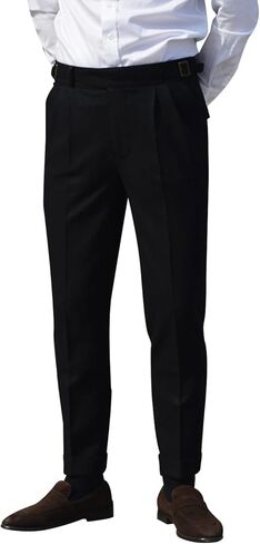 Snoly Men's Winter Retro Woolen Gurkha Pant Straight Flat Front Chino High Waist Tapered Leg Rolled Pants,Two Styles in Saudi Arabia