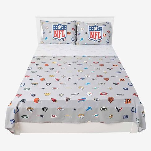 FOCO NFL Ultimate Fan Repeating All Team Logo Bedding Set - 2 Sheets 2 Pillow Cases - Full or Twin- Officially Licensed (NFL - Team Color, Twin) in Saudi Arabia