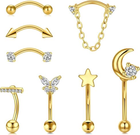 Zolure Rook Daith Piercing Jewelry 16G Eyebrow Rings for Women Rook Earring Curved Barbell Tragus Cartilage Vertical Labret Lip Piercing Jewelry Hypoallergenic in Kuwait