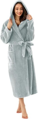 رداء RONGTAI للسيدات بغطاء للرأس طويل من الصوف المخملي مع جيوب ملابس نوم S-XXL in Kuwait