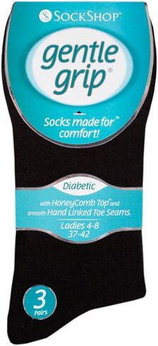 Gentle Grips Women's Gentle Grip - Diabetic Sock With Honey Linked Toe Seams 4-8 Uk Black in Saudi Arabia