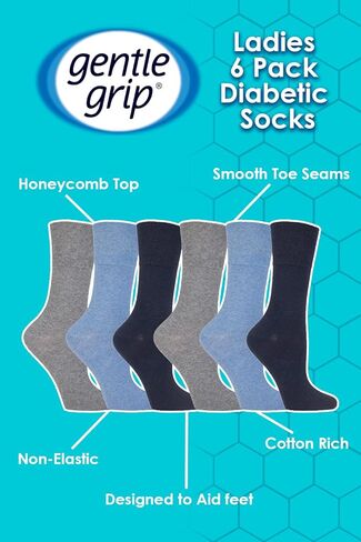 Gentle Grips Women's Gentle Grip - Diabetic Sock With Honey Linked Toe Seams 4-8 Uk Black in Saudi Arabia