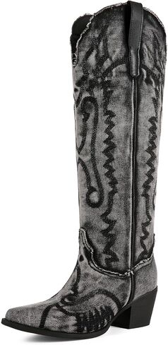 Women's The Western Cowboy Cowgirl Boots Mid Calf Low Heel Pointed Toe Boots for Women in Saudi Arabia