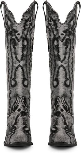 Women's The Western Cowboy Cowgirl Boots Mid Calf Low Heel Pointed Toe Boots for Women in Saudi Arabia