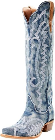 Women's The Western Cowboy Cowgirl Boots Mid Calf Low Heel Pointed Toe Boots for Women in Saudi Arabia