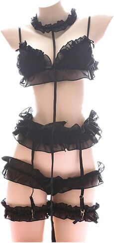 Sexy Lingerie For Women For Sex Anime Cosplay Costumes Lace Garter Belt Womens Pajama Set (Black) in Saudi Arabia
