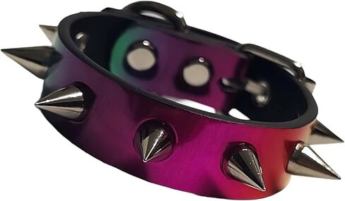 PrismPulse & Spite - Holographic Rainbow Faux Leather Pride Spiked Cuff Bracelet in Saudi Arabia