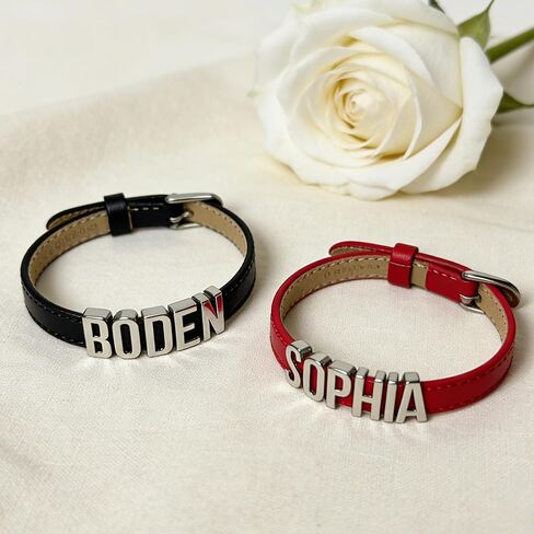 Personalized Leather Bracelet With Name, Custom Gifts for Boyfriend Girlfriend Couples, Adjustable Silver Metal Letter, Customized For Valentine’s Day for Men Women in Saudi Arabia