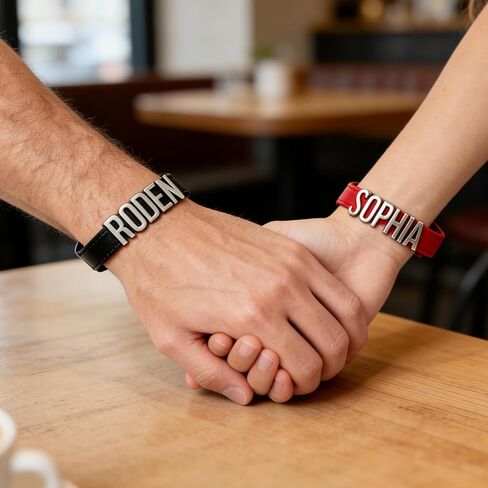 Personalized Leather Bracelet With Name, Custom Gifts for Boyfriend Girlfriend Couples, Adjustable Silver Metal Letter, Customized For Valentine’s Day for Men Women in Saudi Arabia