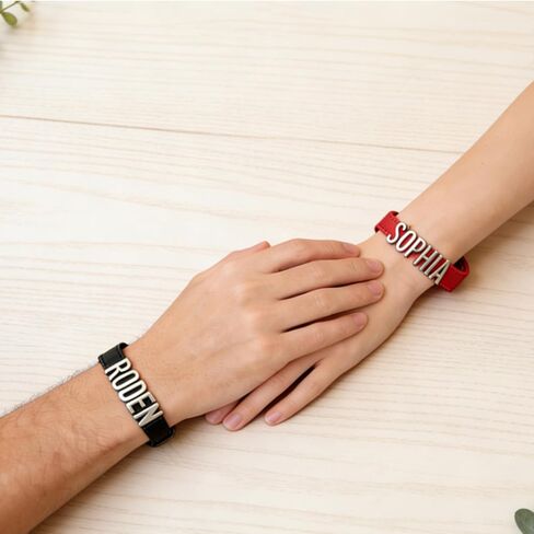 Personalized Leather Bracelet With Name, Custom Gifts for Boyfriend Girlfriend Couples, Adjustable Silver Metal Letter, Customized For Valentine’s Day for Men Women in Saudi Arabia