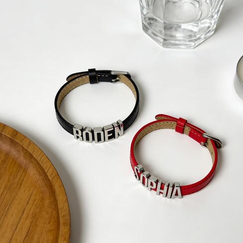 Personalized Leather Bracelet With Name, Custom Gifts for Boyfriend Girlfriend Couples, Adjustable Silver Metal Letter, Customized For Valentine’s Day for Men Women in Saudi Arabia