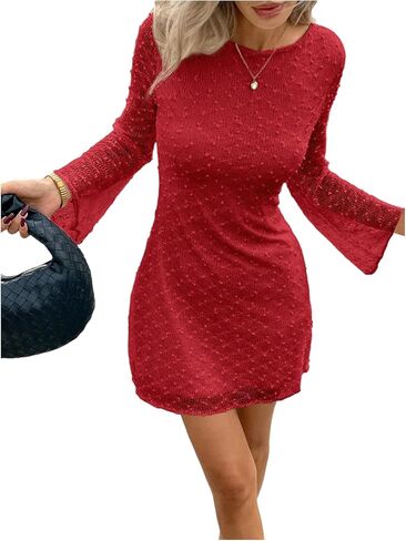 Floerns Women's Mesh Long Sleeve Mini Dress Crew Neck Graduation Party Bodycon Dress in Saudi Arabia