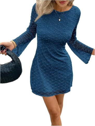 Floerns Women's Mesh Long Sleeve Mini Dress Crew Neck Graduation Party Bodycon Dress in Saudi Arabia
