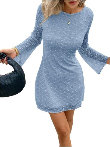 Floerns Women's Mesh Long Sleeve Mini Dress Crew Neck Graduation Party Bodycon Dress in Saudi Arabia