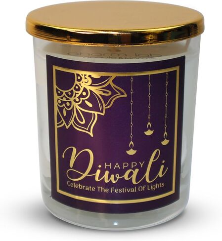 CharmLab Candle – Diwali Festival of Lights, 12 oz Clear Glass, Baby Powder & Summer Breeze, Gold Lid, Eco-Friendly Bio Wax, Elegant Gift Candle for Indian Diwali Home Decor in Saudi Arabia