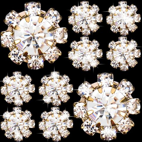 30pcs 12mm Rhinestone Buttons for Craft, Flatback Wedding Crystal Embellishments, Flower Decorative Button Accessories for Jewelry Making Clothes Bags Shoes Bouquet Decoration- Gold in Saudi Arabia
