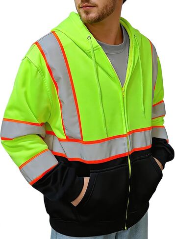 Hi Vis Safety Hoodie Class 3 High Visibility Sweatshirt Pullover Reflective Sweater for Construction, Black, XL in Saudi Arabia