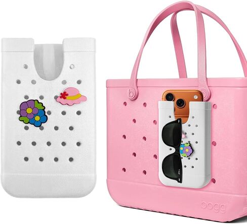 EVA Phone Holder for Bogg Bag，with Hat & Flower Removable Charms， Insert Organizer Accessories for All Brands/Sizes Rubber Beach Bag-White in Saudi Arabia