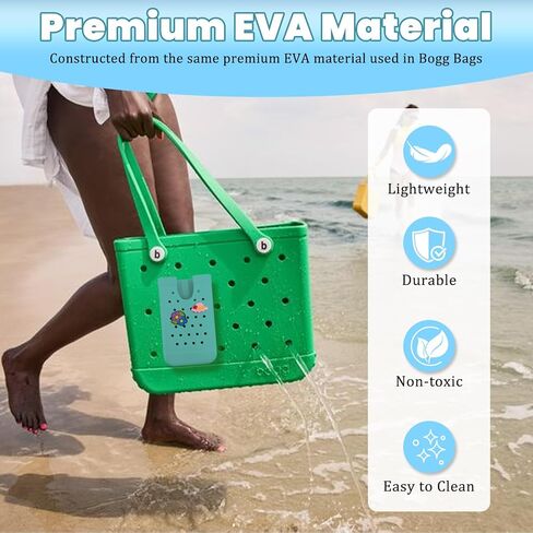 EVA Phone Holder for Bogg Bag，with Hat & Flower Removable Charms， Insert Organizer Accessories for All Brands/Sizes Rubber Beach Bag-White in Saudi Arabia