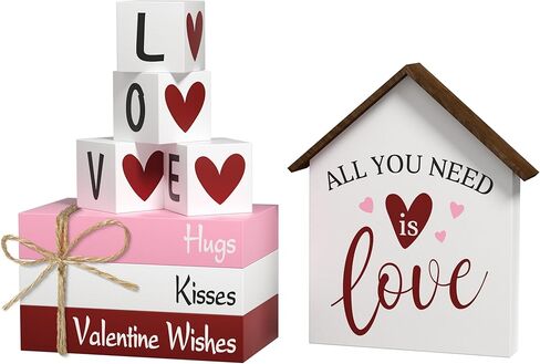 زينة عيد الحب على شكل قلب كتب صناعية، 8 قطع من كتب صينية متدرجة علامات خشبية، ديكور ريفي لعيد الحب للمنزل وطاولة المطبخ وحفلات الحفلات in Kuwait