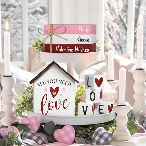 زينة عيد الحب على شكل قلب كتب صناعية، 8 قطع من كتب صينية متدرجة علامات خشبية، ديكور ريفي لعيد الحب للمنزل وطاولة المطبخ وحفلات الحفلات in Kuwait